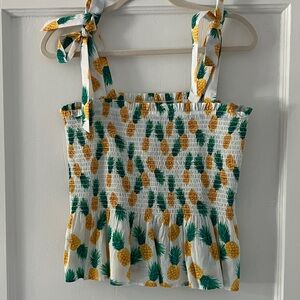 J. Crew Pineapple Print Smocked Tank Top - White and Yellow